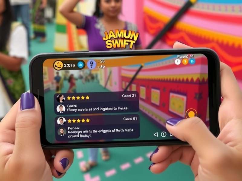 Jamun Swift gameplay screenshot showing vibrant colors and Indian-inspired design